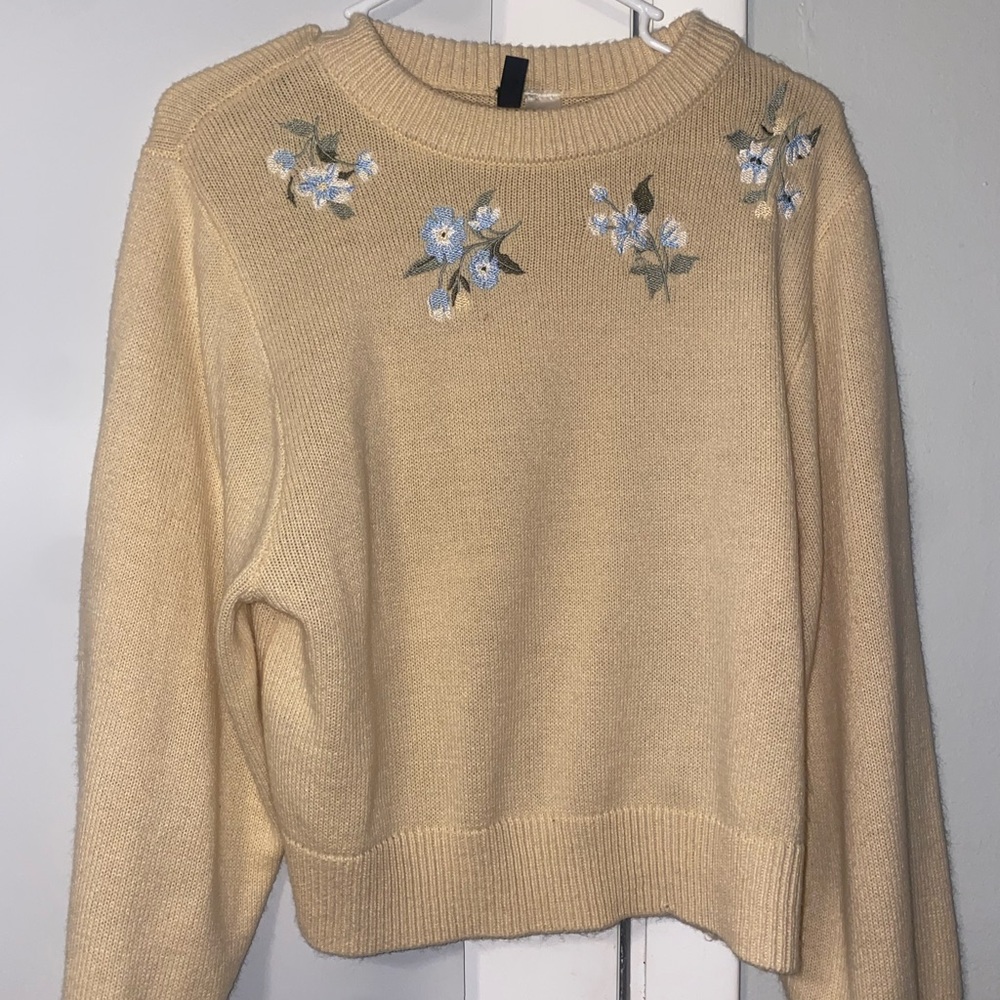 H&M Cream Crew Neck Sweater with Butterfly Accents